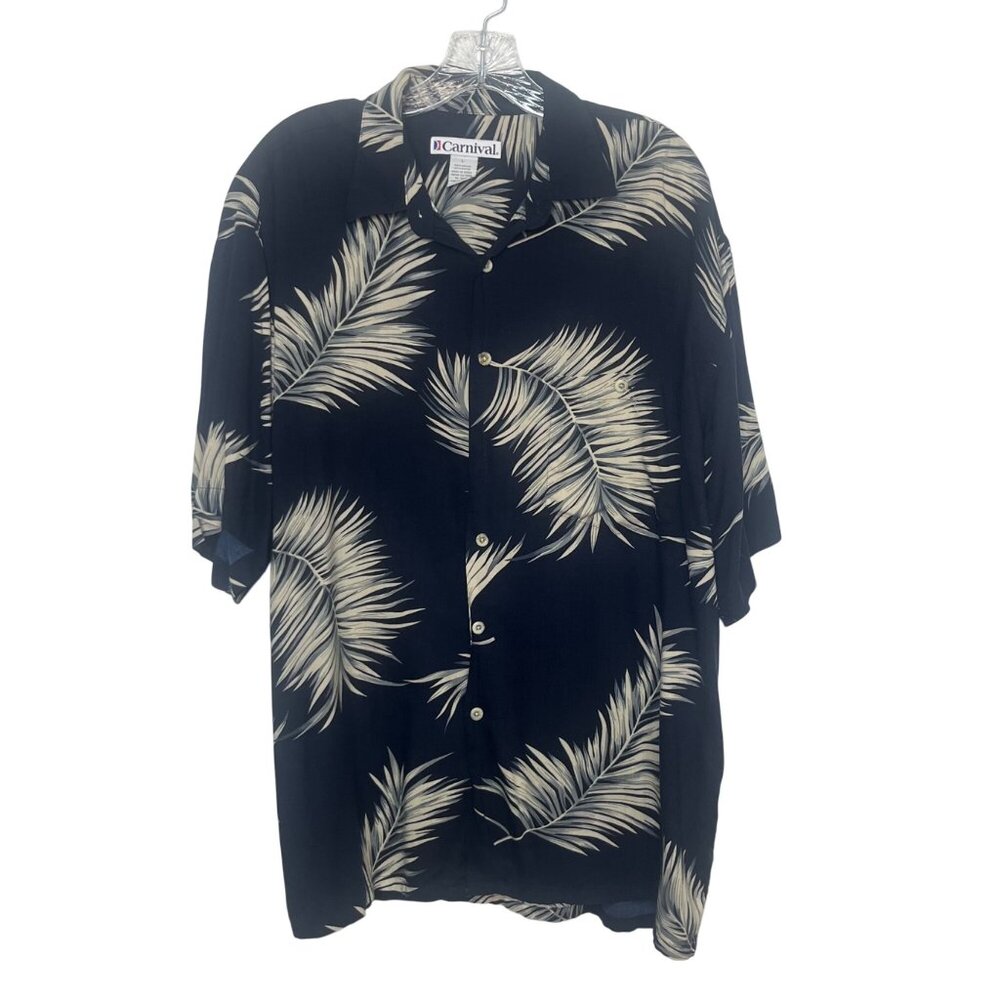 Carnival Cruise Lines Hawaiian Shirt Mens Large Blue Palm Leaf Print Button Up
